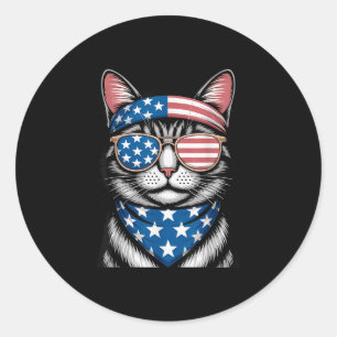 Patriotische Katze 4. Juli Amerikanische Flagge Mu Runder Aufkleber