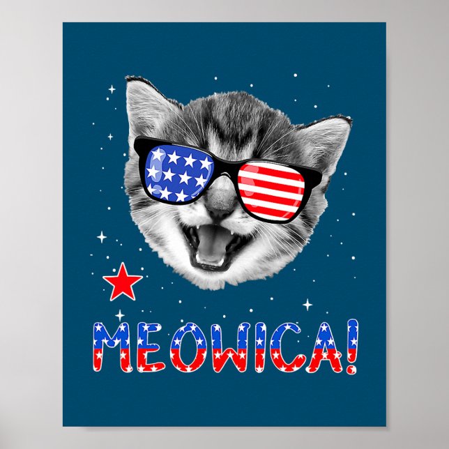 Patriotische Katze 4. Juli Meowica American Flag Poster (Vorne)