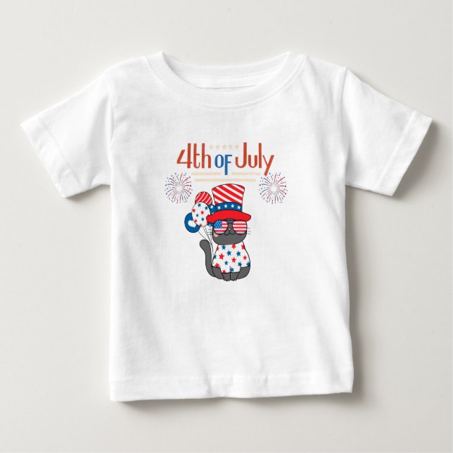 Patriotische Katze 4. Juli Urlaub Baby T-shirt (Vorderseite)