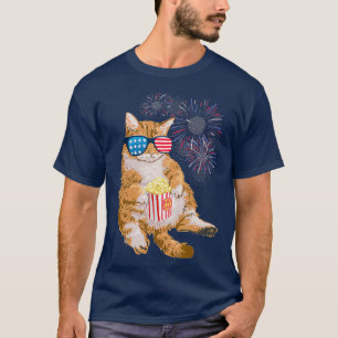Patriotische Katze 4. Juli US-amerikanische Flagge T-Shirt