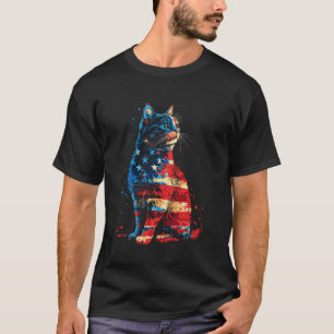 Patriotische Katze Amerikanische Flagge Büffel 4. T-Shirt
