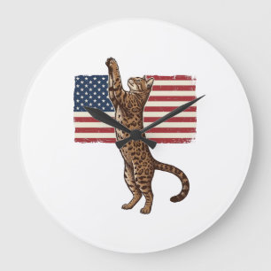 Patriotische Katze Amerikanische Flagge Vintage Ve Große Wanduhr