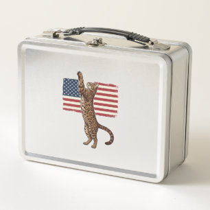 Patriotische Katze Amerikanische Flagge Vintage Ve Metall Brotdose