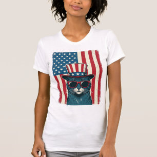 Patriotische Katze Flagge Vintage Gravur Shirt Des