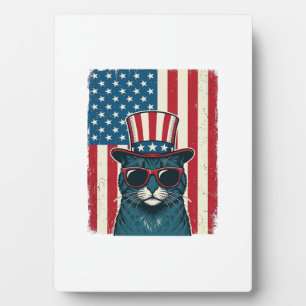 Patriotische Katze Flagge Vintage Gravur Shirt Des Fotoplatte