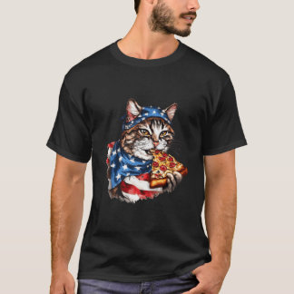 Patriotische Katze isst Pizza 4. Juli Amerikanisch T-Shirt