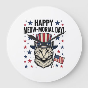 Patriotische Katze Meow-Morial Tag Vintage Vektor Große Wanduhr