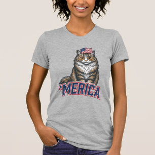 Patriotische Katze Merica Vintage Gravur Shirt Des