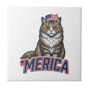 Patriotische Katze Merica Vintage Gravur Shirt Des Fliese