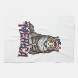 Patriotische Katze Merica Vintage Gravur Shirt Des Geschirrtuch
