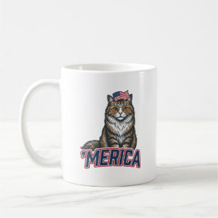 Patriotische Katze Merica Vintage Gravur Shirt Des Kaffeetasse