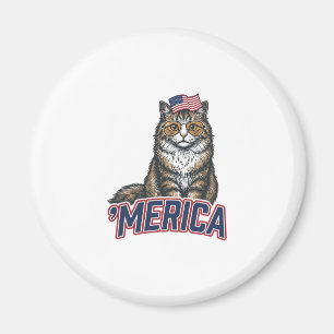 Patriotische Katze Merica Vintage Gravur Shirt Des Magnet