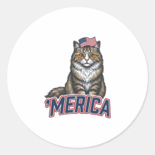 Patriotische Katze Merica Vintage Gravur Shirt Des Runder Aufkleber