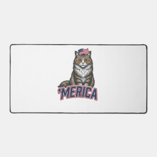 Patriotische Katze Merica Vintage Gravur Shirt Des Schreibtischunterlage