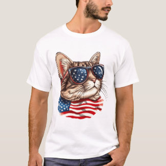 Patriotische Katze mit amerikanischer Flag-Sonnenb T-Shirt