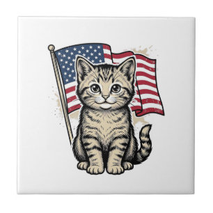 Patriotische Katze mit amerikanischer Flagge Vinta Fliese