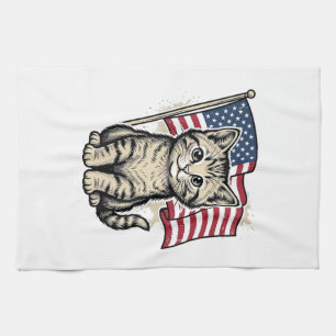 Patriotische Katze mit amerikanischer Flagge Vinta Geschirrtuch