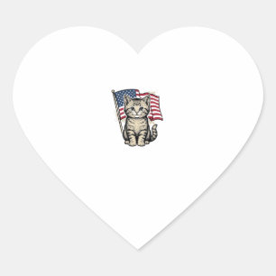 Patriotische Katze mit amerikanischer Flagge Vinta Herz-Aufkleber