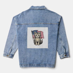Patriotische Katze mit amerikanischer Flagge Vinta Jeansjacke