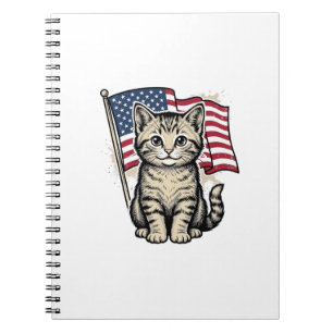 Patriotische Katze mit amerikanischer Flagge Vinta Notizblock
