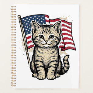 Patriotische Katze mit amerikanischer Flagge Vinta Planer