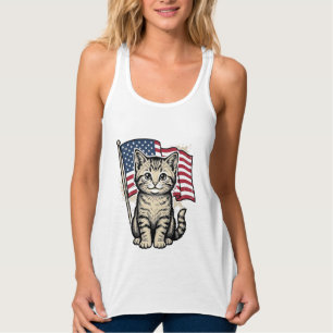 Patriotische Katze mit amerikanischer Flagge Vinta Tank Top
