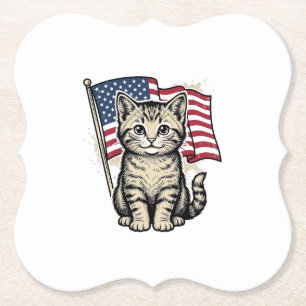 Patriotische Katze mit amerikanischer Flagge Vinta Untersetzer