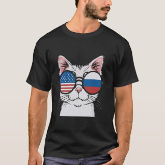 Patriotische Katze mit amerikanischer russischer B T-Shirt