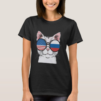 Patriotische Katze mit amerikanischer russischer B T-Shirt