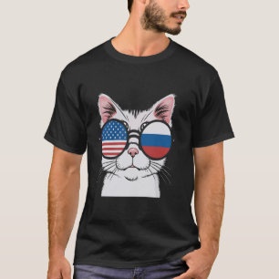 Patriotische Katze mit amerikanischer russischer F T-Shirt