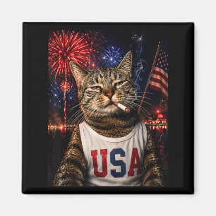 Patriotische Katze raucht Zigarette 250 Jahre zum Magnet