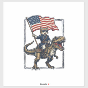 Patriotische Katze reitet auf Dinosaurier Vintage- Aufkleber