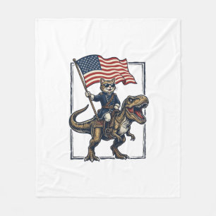Patriotische Katze reitet auf Dinosaurier Vintage- Fleecedecke
