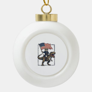 Patriotische Katze reitet auf Dinosaurier Vintage- Keramik Kugel-Ornament