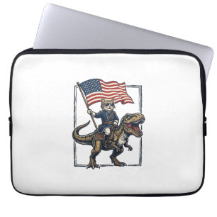 Patriotische Katze reitet auf Dinosaurier Vintage- Laptopschutzhülle
