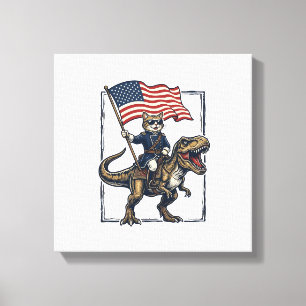 Patriotische Katze reitet auf Dinosaurier Vintage- Leinwanddruck