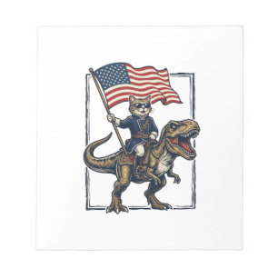 Patriotische Katze reitet auf Dinosaurier-Vintage- Notizblock