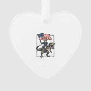Patriotische Katze reitet auf Dinosaurier Vintage- Ornament