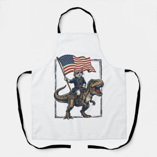 Patriotische Katze reitet auf Dinosaurier-Vintage- Schürze