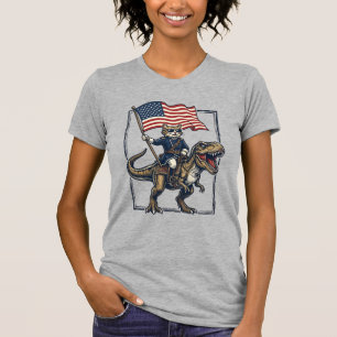 Patriotische Katze reitet auf Dinosaurier Vintage- T-Shirt