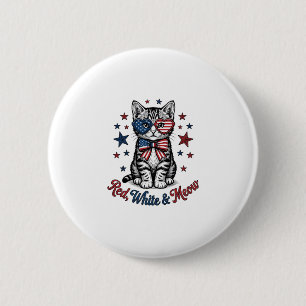 Patriotische Katze Rot Weiß und Miauen Vintage-Des Button