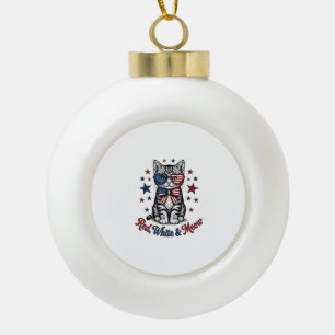Patriotische Katze Rot Weiß und Miauen Vintage-Des Keramik Kugel-Ornament