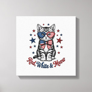 Patriotische Katze Rot Weiß und Miauen Vintage-Des Leinwanddruck