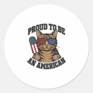 Patriotische Katze stolz, Amerikaner zu sein, Vint Runder Aufkleber
