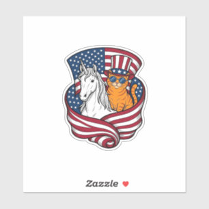 Patriotische Katze und Einhorn Vintage-Vektordesig Aufkleber