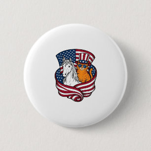 Patriotische Katze und Einhorn Vintage-Vektordesig Button