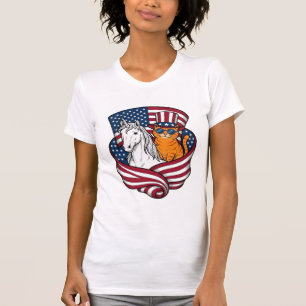 Patriotische Katze und Einhorn Vintage-Vektordesig T-Shirt