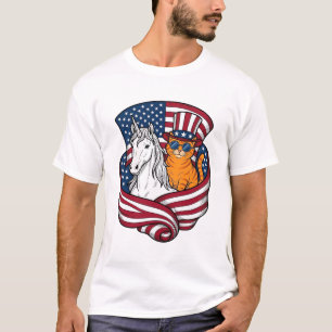 Patriotische Katze und Einhorn Vintage-Vektordesig T-Shirt