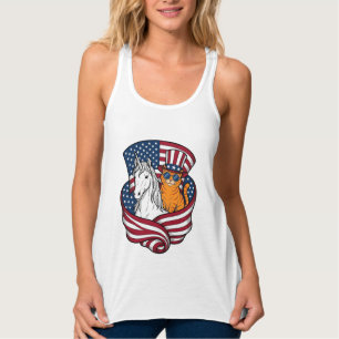 Patriotische Katze und Einhorn Vintage-Vektordesig Tank Top