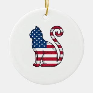 Patriotische Katze Vintage Gravur Vektor Design_1 Keramik Ornament